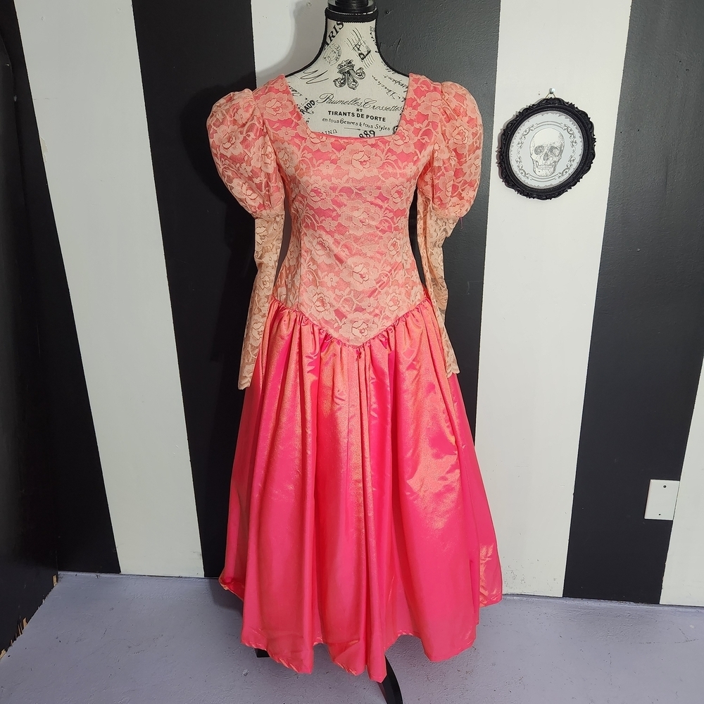 Vintage Coral and Pink Maxi Dress